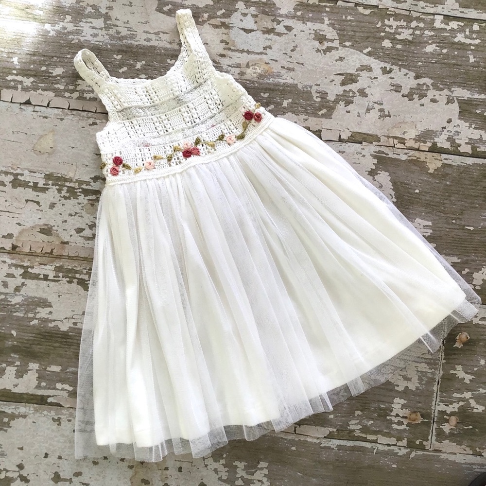 Victoria Kids White Crocheted and Tulle Dress